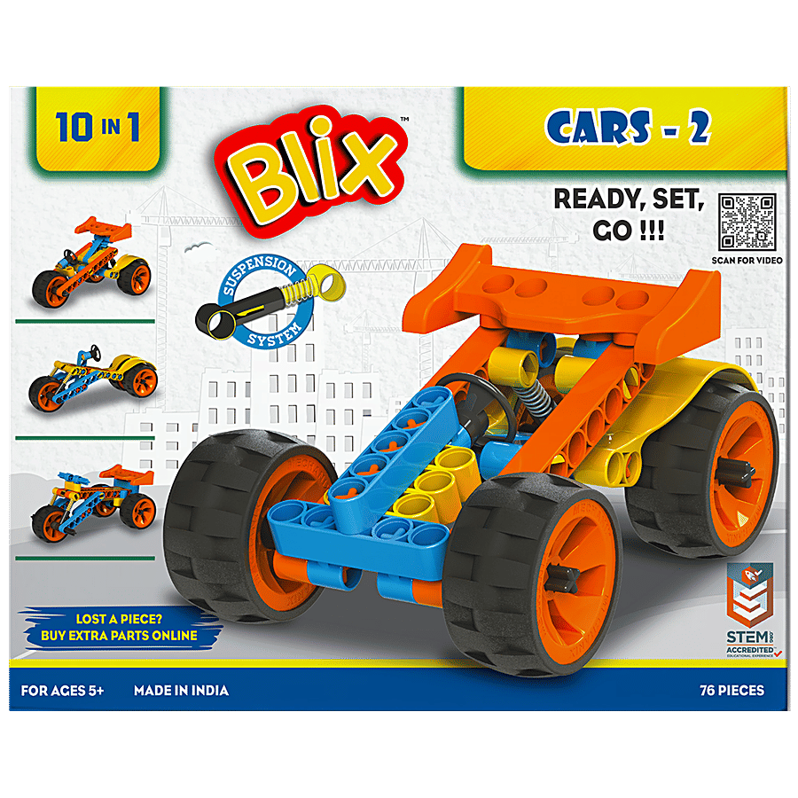 Blix Cars 2 Robotics Assembly Stem Toy For Kids With Suspension System 10 In 1 76 Parts 1 Pc