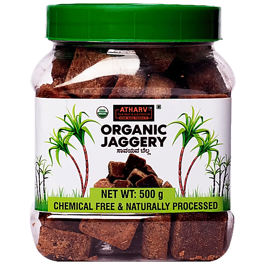 Atharv Home Made Products Organic Jaggery Cube Chemical Free Naturally Processed 1 Kg Jar